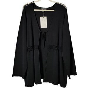 Spenser Jeremy Womens Black Y2K Goth Grunge Open Front Tie Mesh Cardigan Top 3X